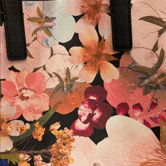 Ted Baker of London Floral Print Tote Bag with Black Handles - Pink Multi - Picture 2 of 5
